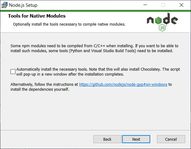 installing node js windows 10